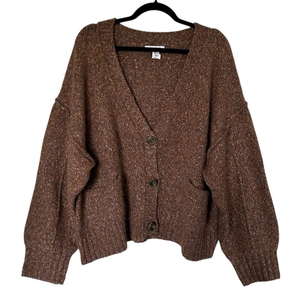 Brown Marled Knit Long Sleeve Buttondown Cardigan, Size XL